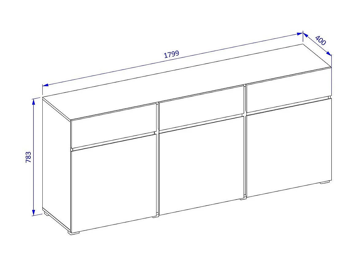 Buffet HAVANA – 180 cm – 3 portes battantes et 3 tiroirs – Chêne et blanc – Design contemporain