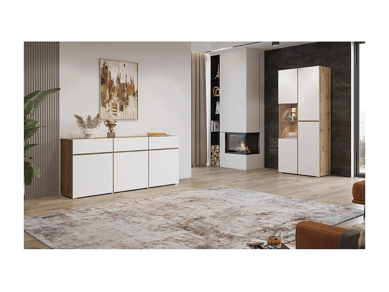 Buffet HAVANA – 180 cm – 3 portes battantes et 3 tiroirs – Chêne et blanc – Design contemporain