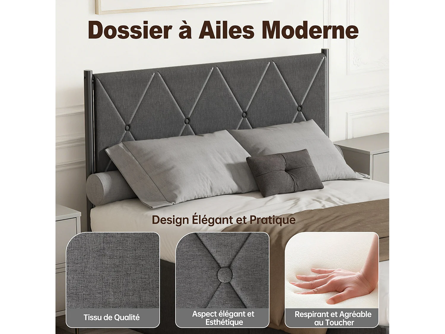 Lit Coffre 160 X 200 cm, Sommier Relevable, Avec Rangement, Tête De Lit, Gris