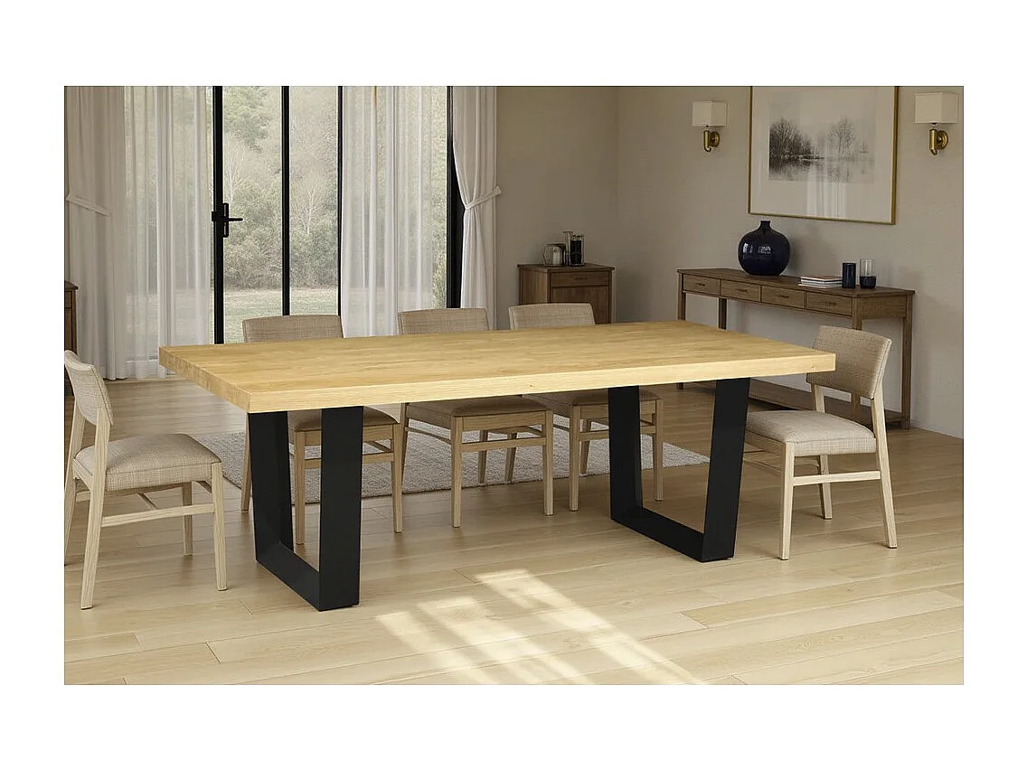Table de salle à manger AZMA – Placage chêne et métal – 210 cm – Style moderne