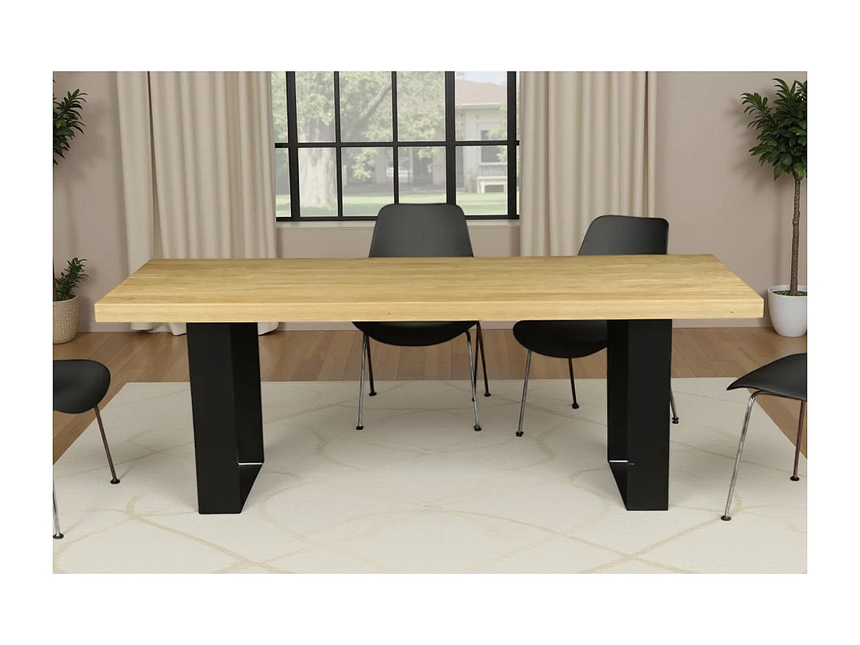 Table de salle à manger AZMA – Placage chêne et métal – 210 cm – Style moderne