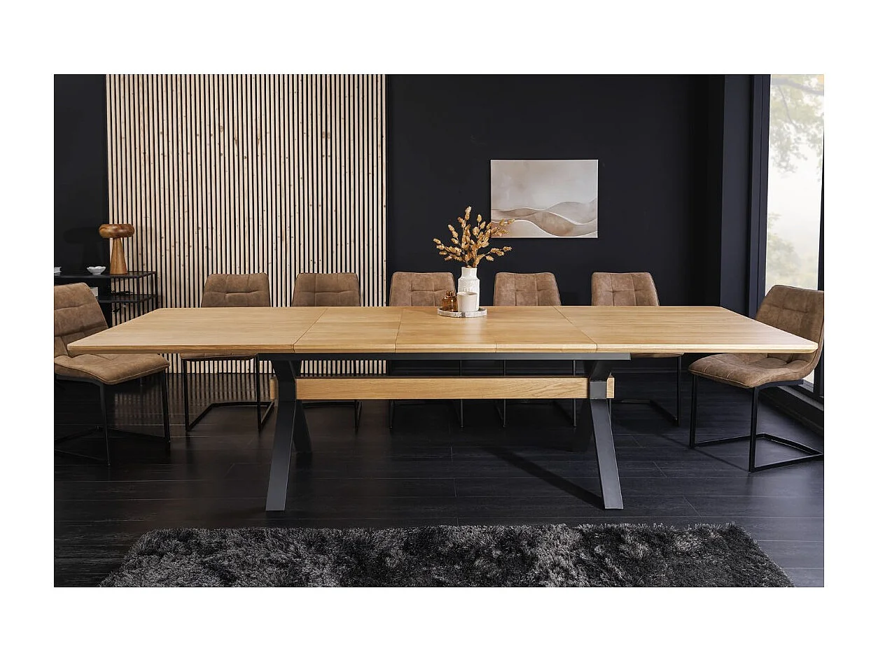 Table de salle à manger RADIAM – MDF plaqué chêne et métal – 180-300 cm – Extensible