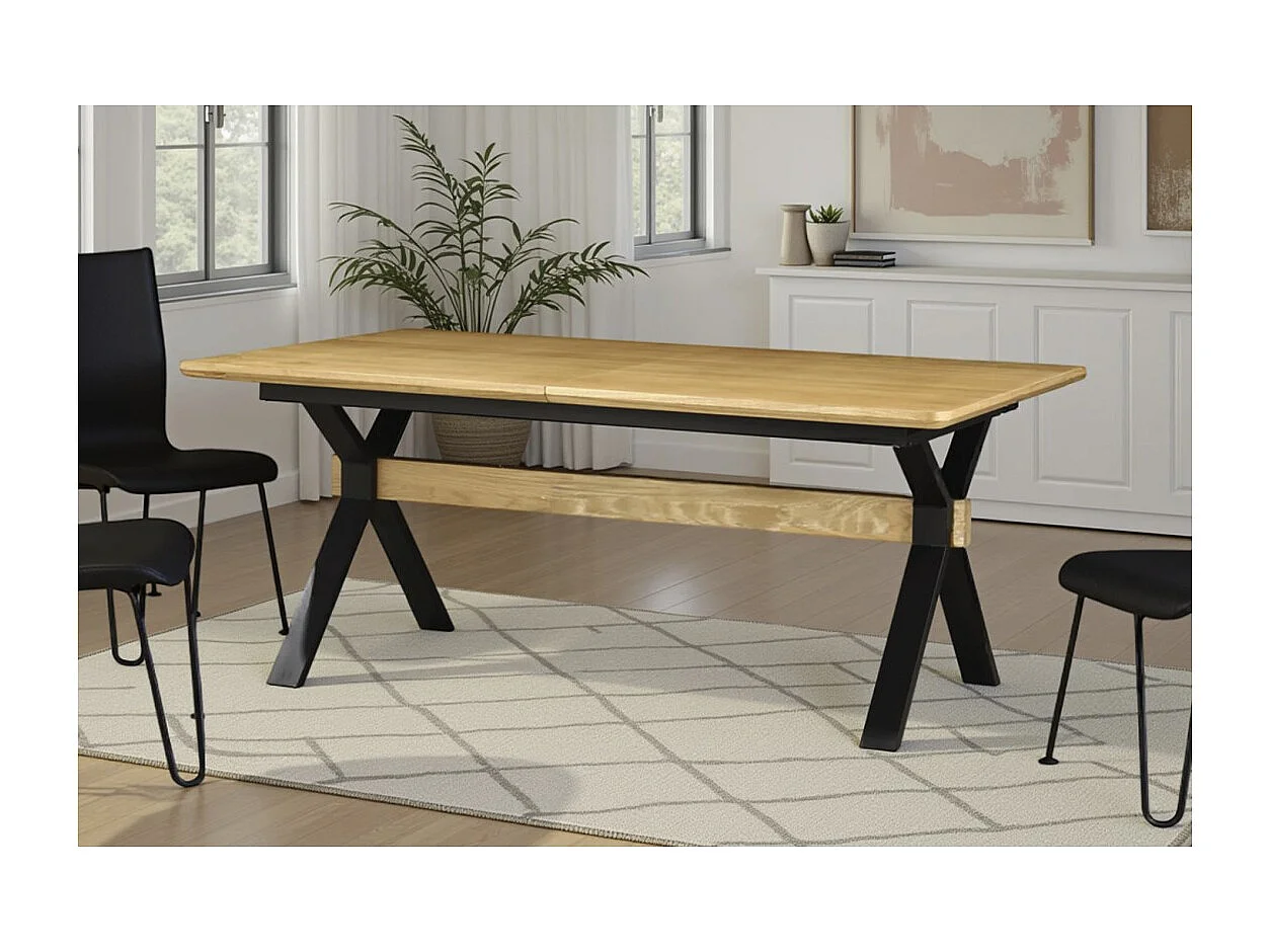 Table de salle à manger RADIAM – MDF plaqué chêne et métal – 180-300 cm – Extensible