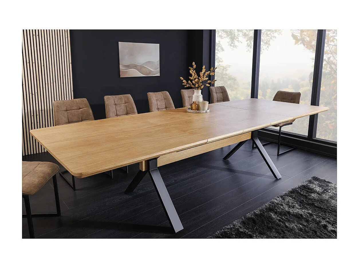 Table de salle à manger RADIAM – MDF plaqué chêne et métal – 180-300 cm – Extensible