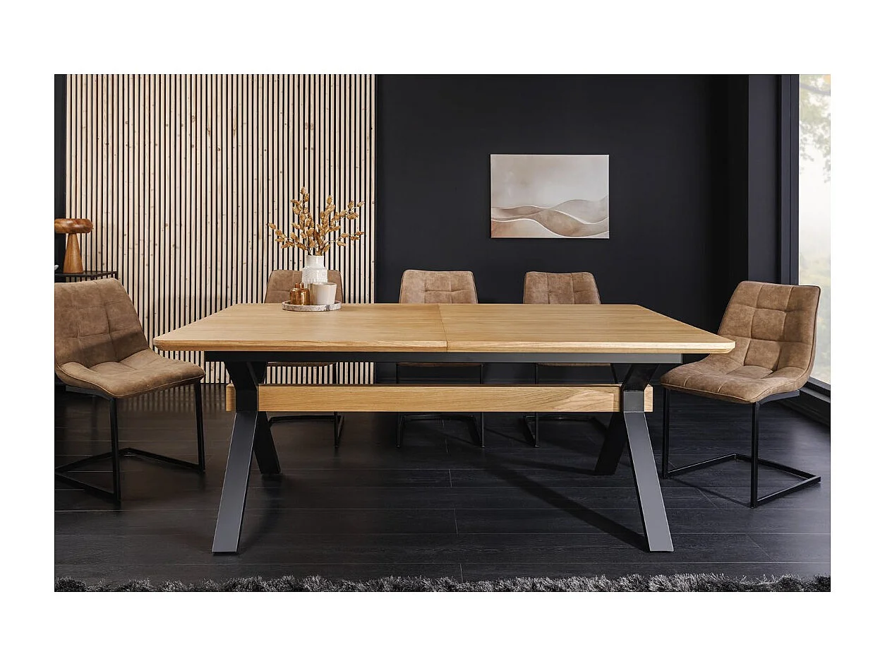 Table de salle à manger RADIAM – MDF plaqué chêne et métal – 180-300 cm – Extensible