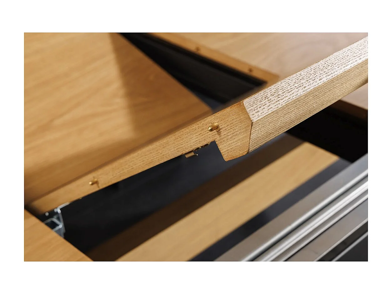Table de salle à manger RADIAM – MDF plaqué chêne et métal – 180-300 cm – Extensible
