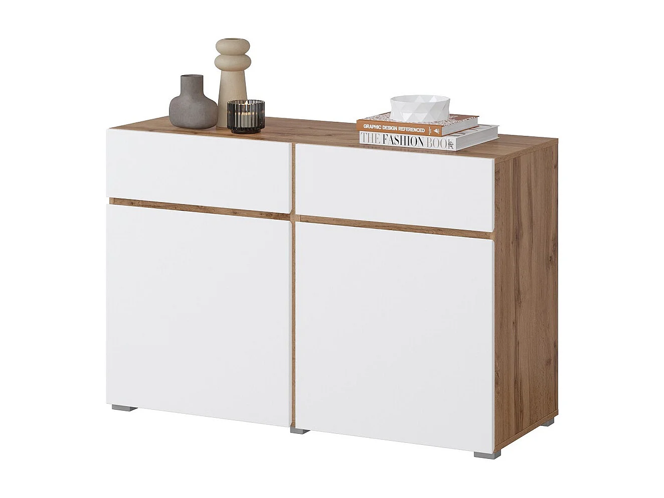 Buffet HAVANA – 120 cm – 2 draaideuren en 2 laden – Eiken en wit – Modern ontwerp