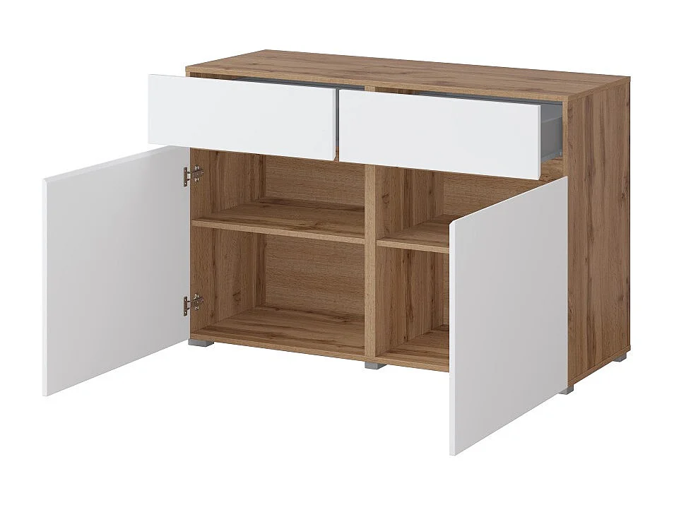 Buffet HAVANA – 120 cm – 2 draaideuren en 2 laden – Eiken en wit – Modern ontwerp