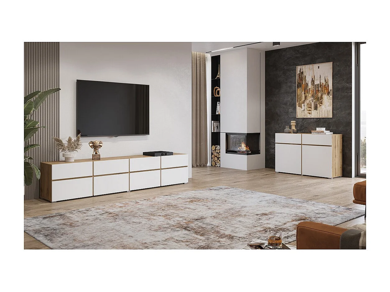 Buffet HAVANA – 120 cm – 2 draaideuren en 2 laden – Eiken en wit – Modern ontwerp