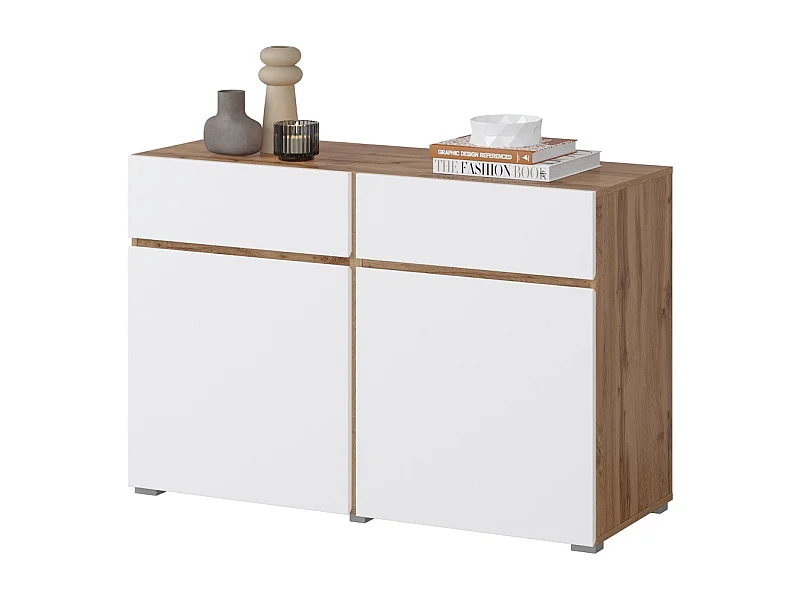 Buffet HAVANA – 120 cm – 2 draaideuren en 2 laden – Eiken en wit – Modern ontwerp