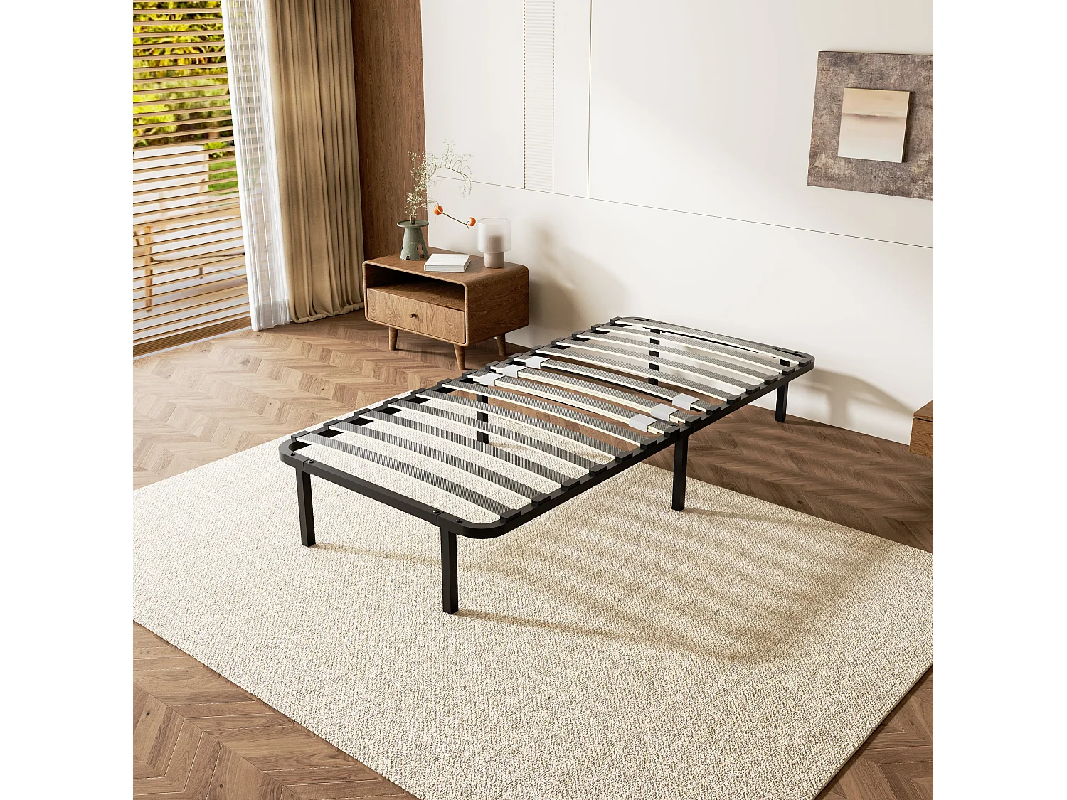 Sommier cadre à lattes 90x190 cm, 1x14 rangs,6 repose-pieds