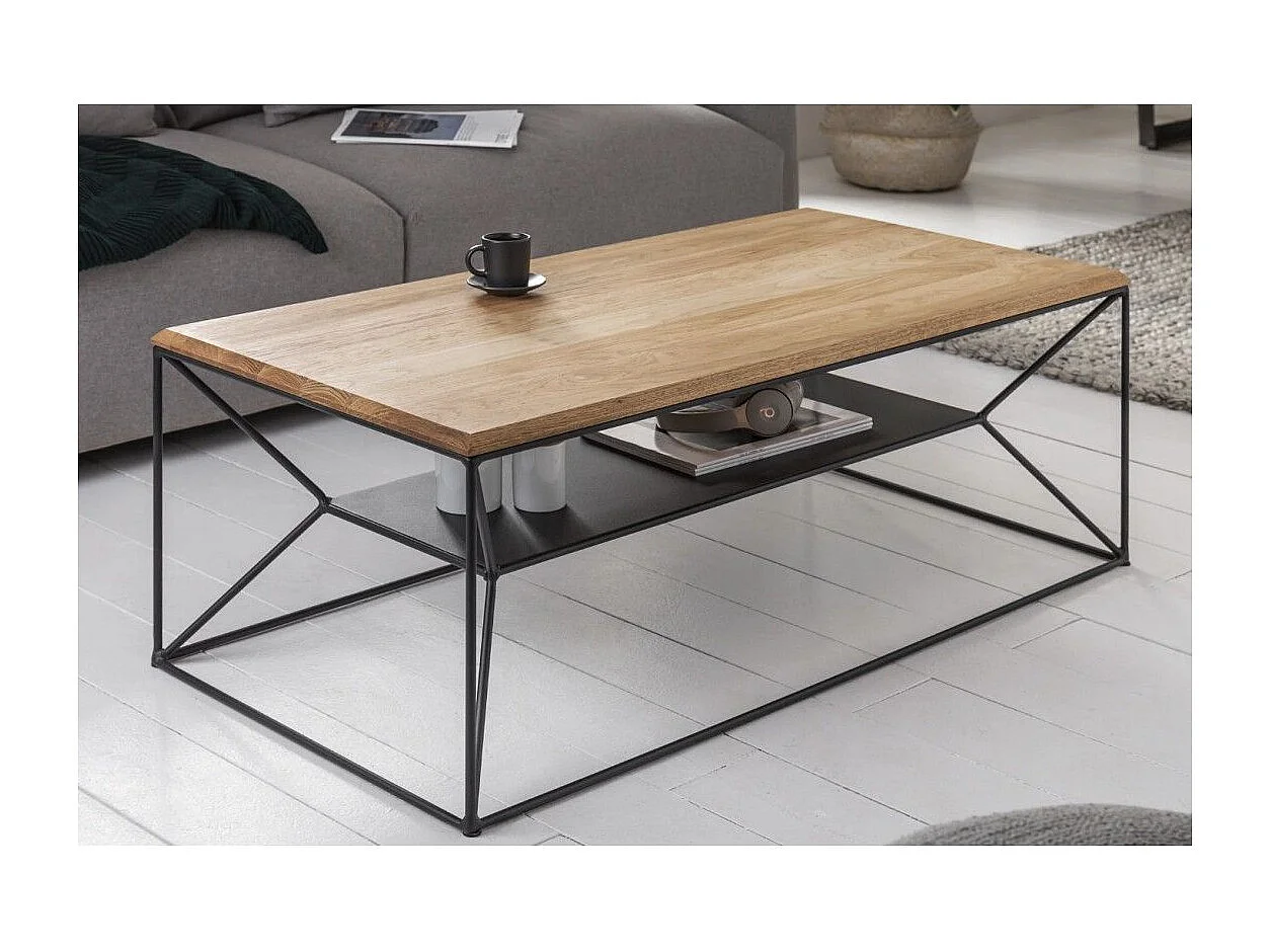 Niedriger Tisch ABITTA rechteckig 110 cm helles Eichenholz – Modern mit Metallregal