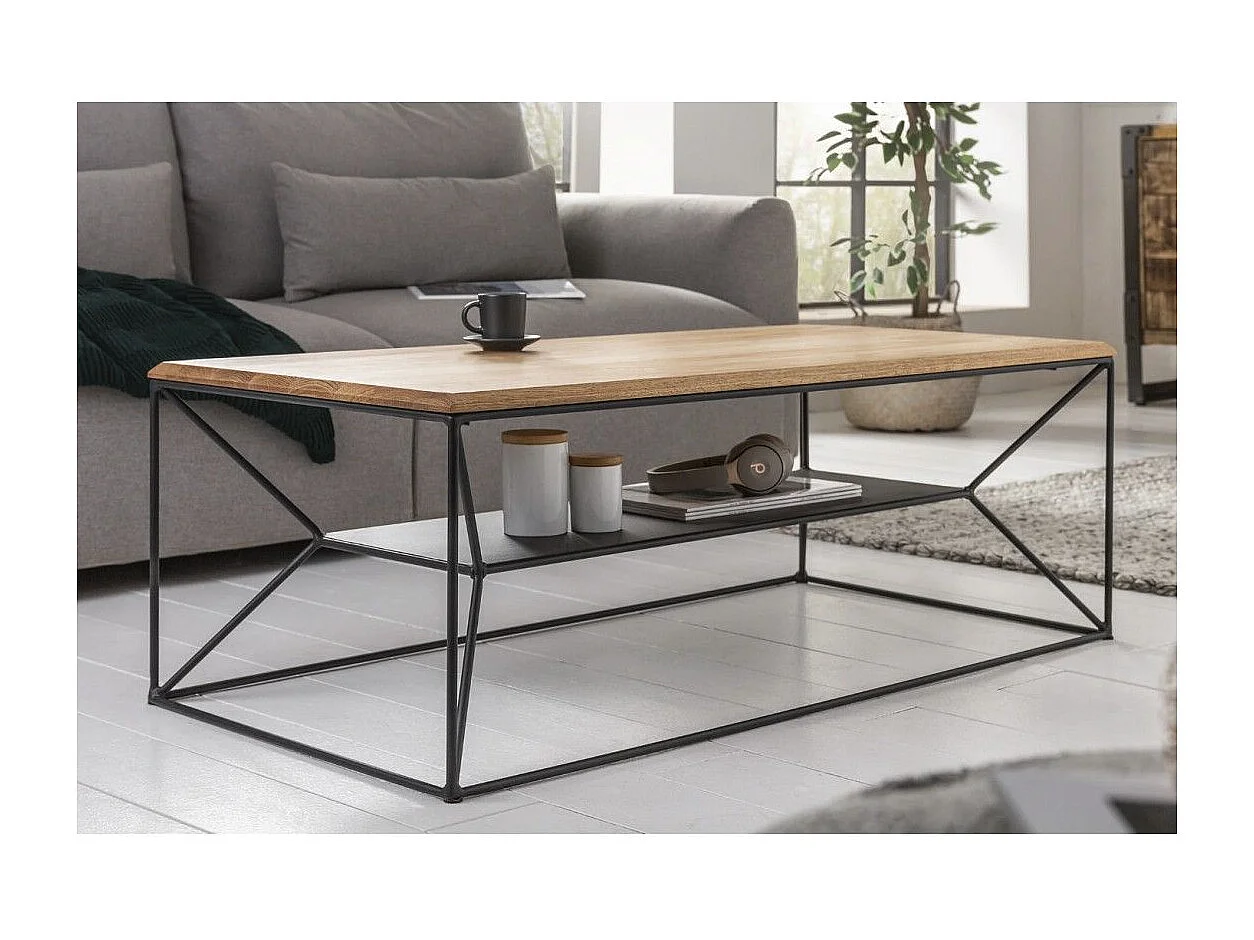 Niedriger Tisch ABITTA rechteckig 110 cm helles Eichenholz – Modern mit Metallregal