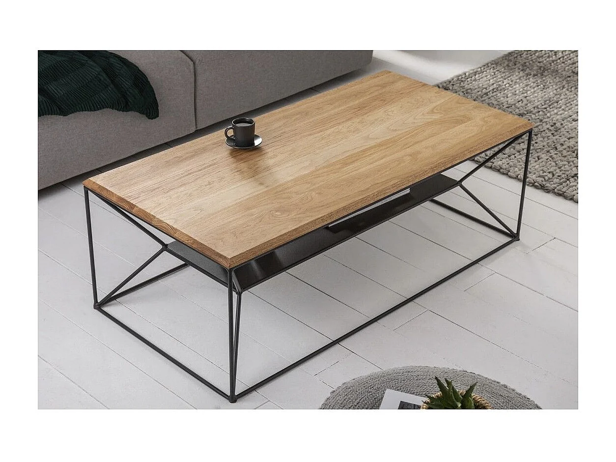 Niedriger Tisch ABITTA rechteckig 110 cm helles Eichenholz – Modern mit Metallregal