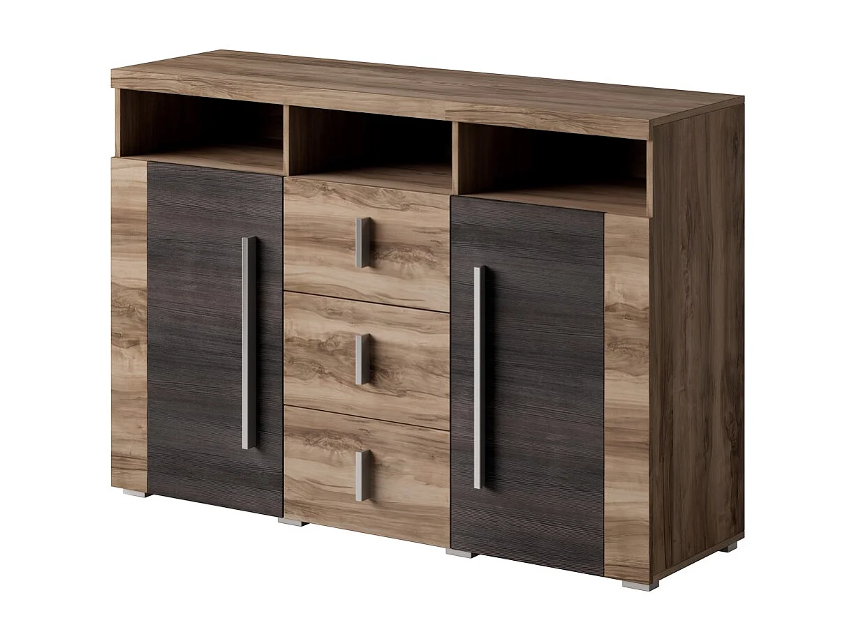 Buffet BRAZZA 2 puertas 3 cajones – Color nogal satinado – Nichos abiertos – 132 cm