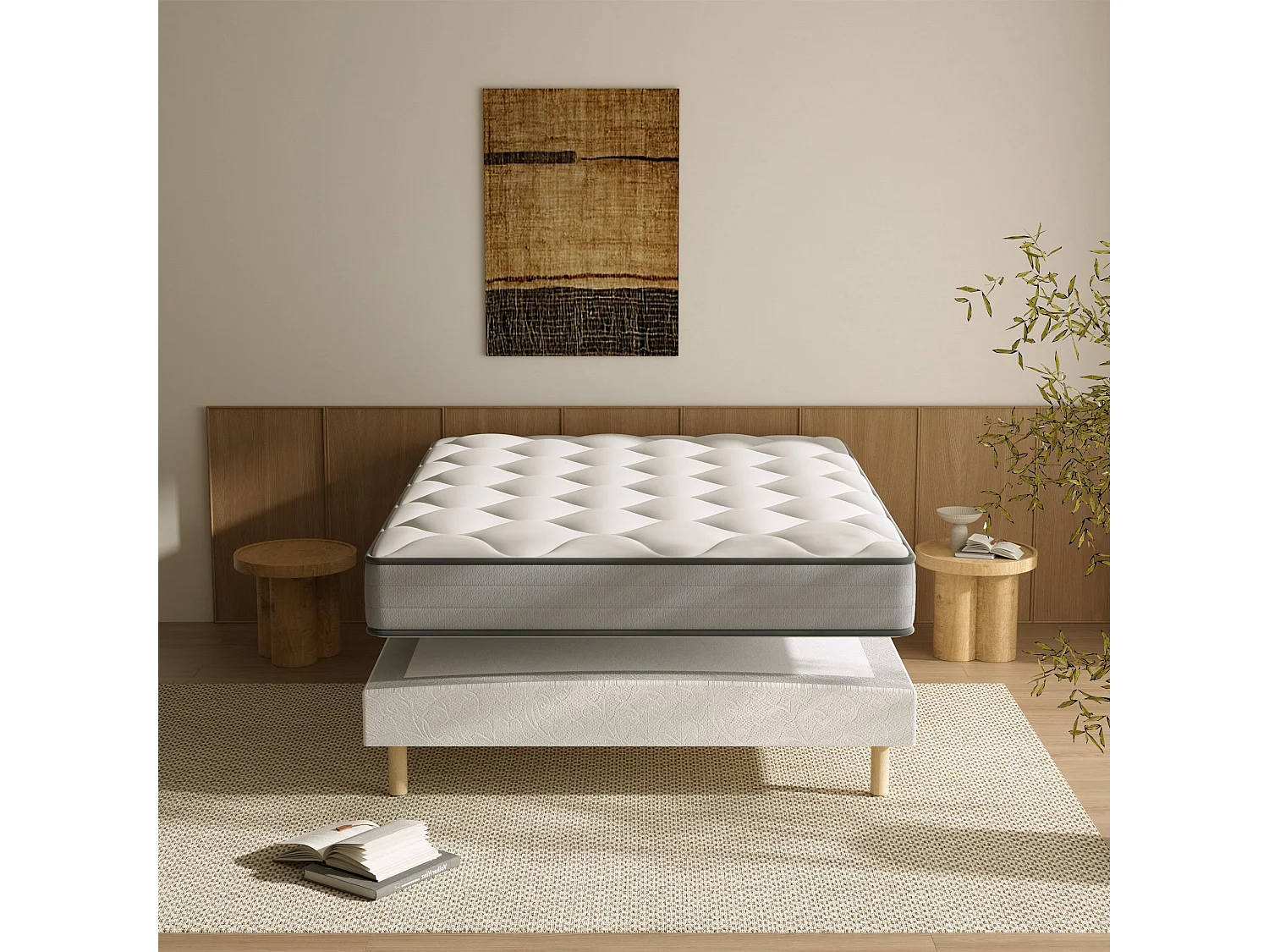 Ensemble Matelas à ressorts+ Lit Sommier Tapissier Déco 140x200cm, Epaisseur du Matelas 20cm