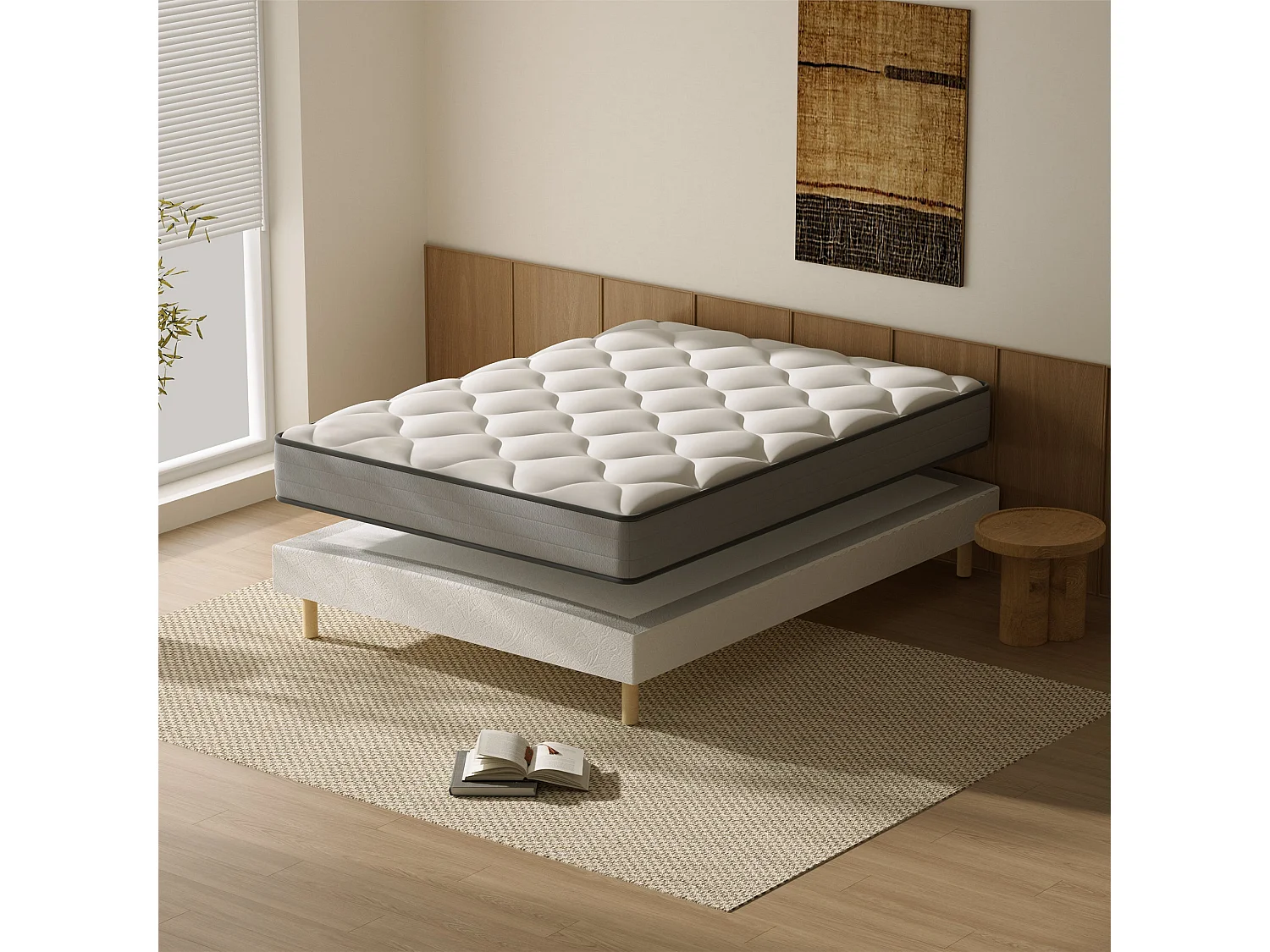 Ensemble Matelas à ressorts+ Lit Sommier Tapissier Déco 140x200cm, Epaisseur du Matelas 20cm