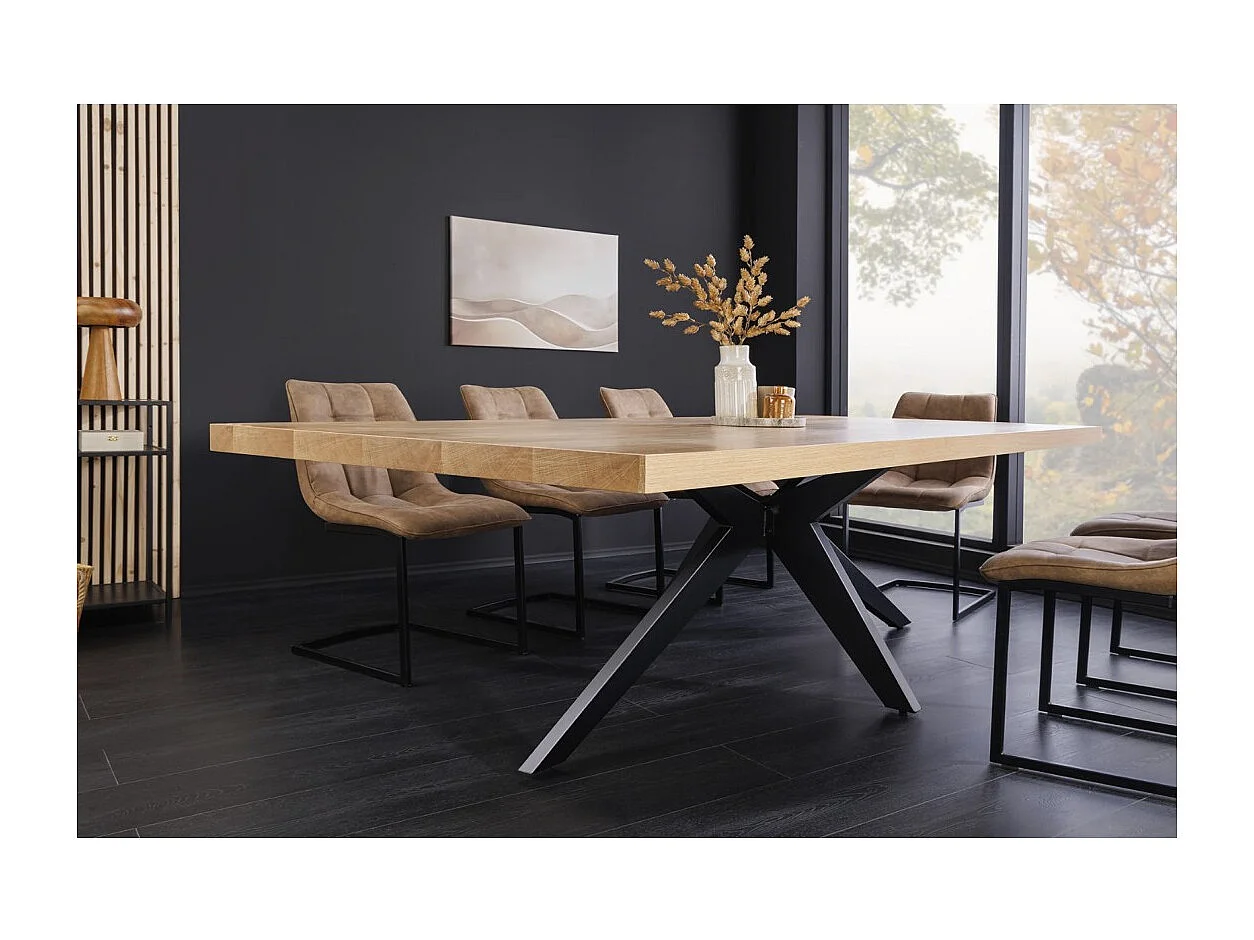 Table de salle à manger AZMA – Placage chêne et métal – 240 cm – Style moderne