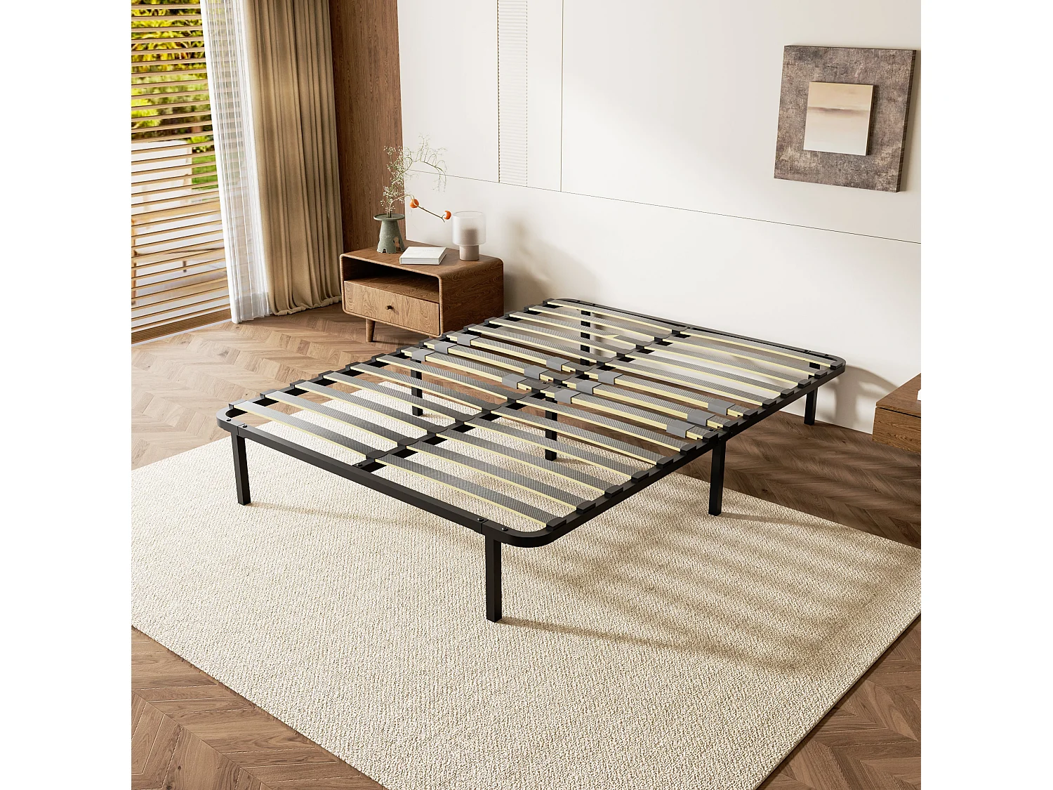 Versterkte lattenbodem 140 x 190 cm, 1 x 14 rijen, 6 poten, zwarte afwerking