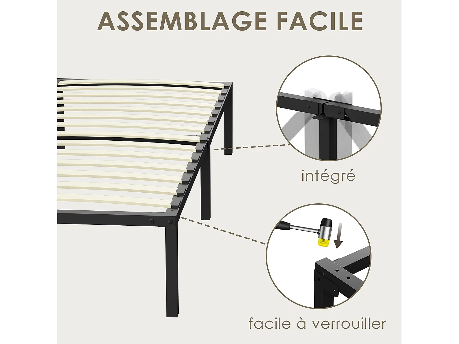 Sommier à lattes 90x190 | 1 rangées de 14 lattes | 9 pieds | Montage facile