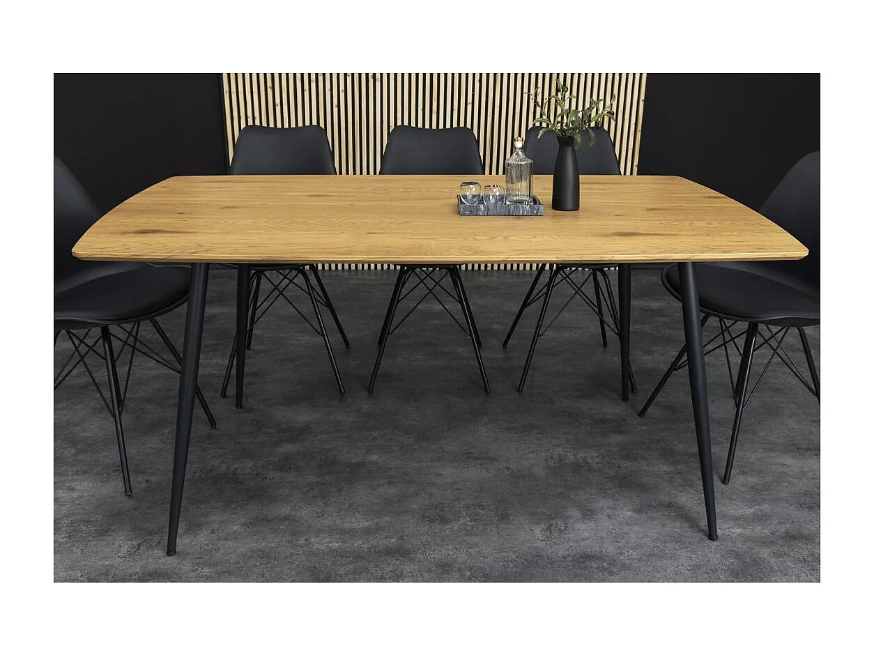 Table de salle à manger CALDERO 140 cm – Table contemporaine aspect chêne sauvage et métal
