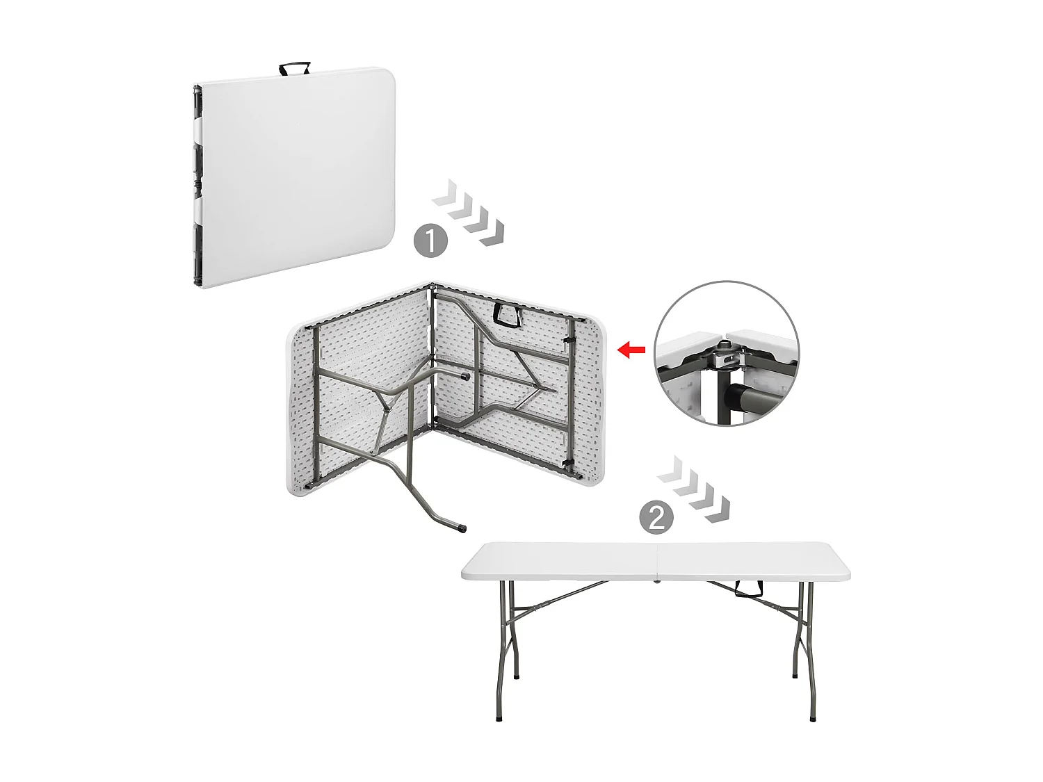 Table de jardin, Table pliante 180 x 74 x 74 cm, 6 ou 8 places, table pliante d'extérieur avec verrou de sécurité, poignée de transport