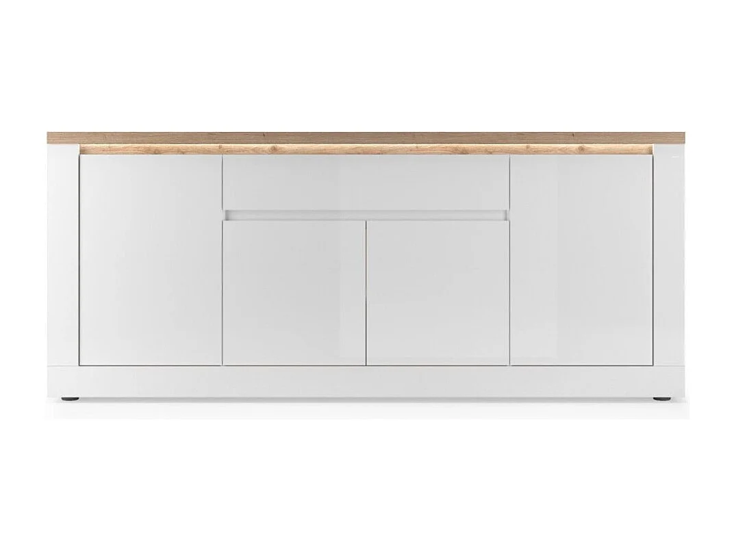 Buffet SASHA – 4 portes + 1 tiroir avec LED intégrée – Blanc laqué et Chêne Cadiz
