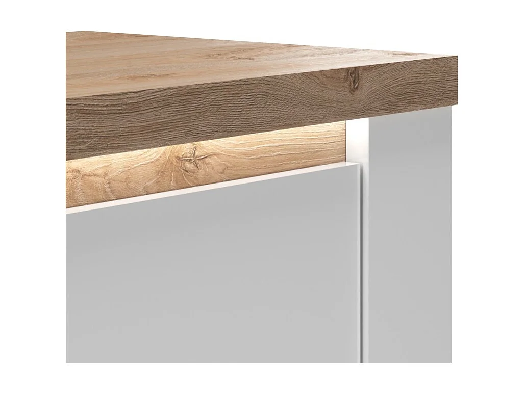 Buffet SASHA – 4 portes + 1 tiroir avec LED intégrée – Blanc laqué et Chêne Cadiz