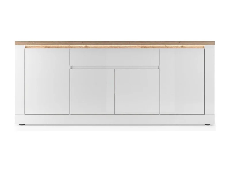 Buffet SASHA – 4 portes + 1 tiroir avec LED intégrée – Blanc laqué et Chêne Cadiz
