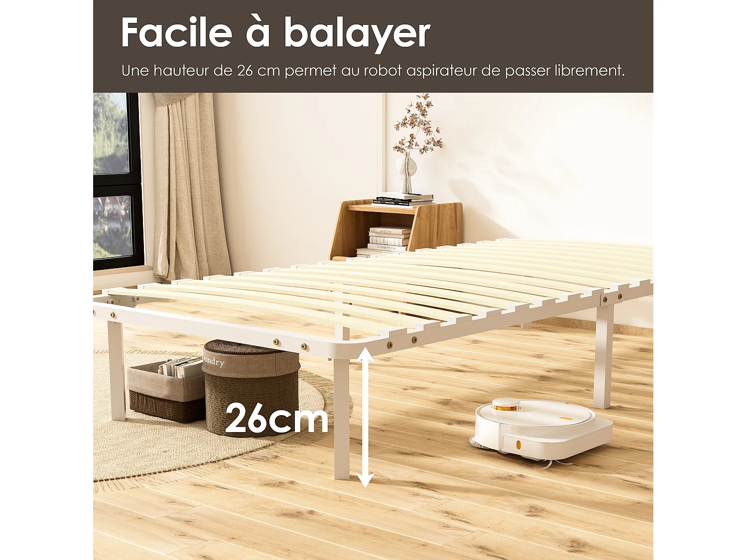 Cadre à lattes 90 x 190 cm - comprend 6 pieds