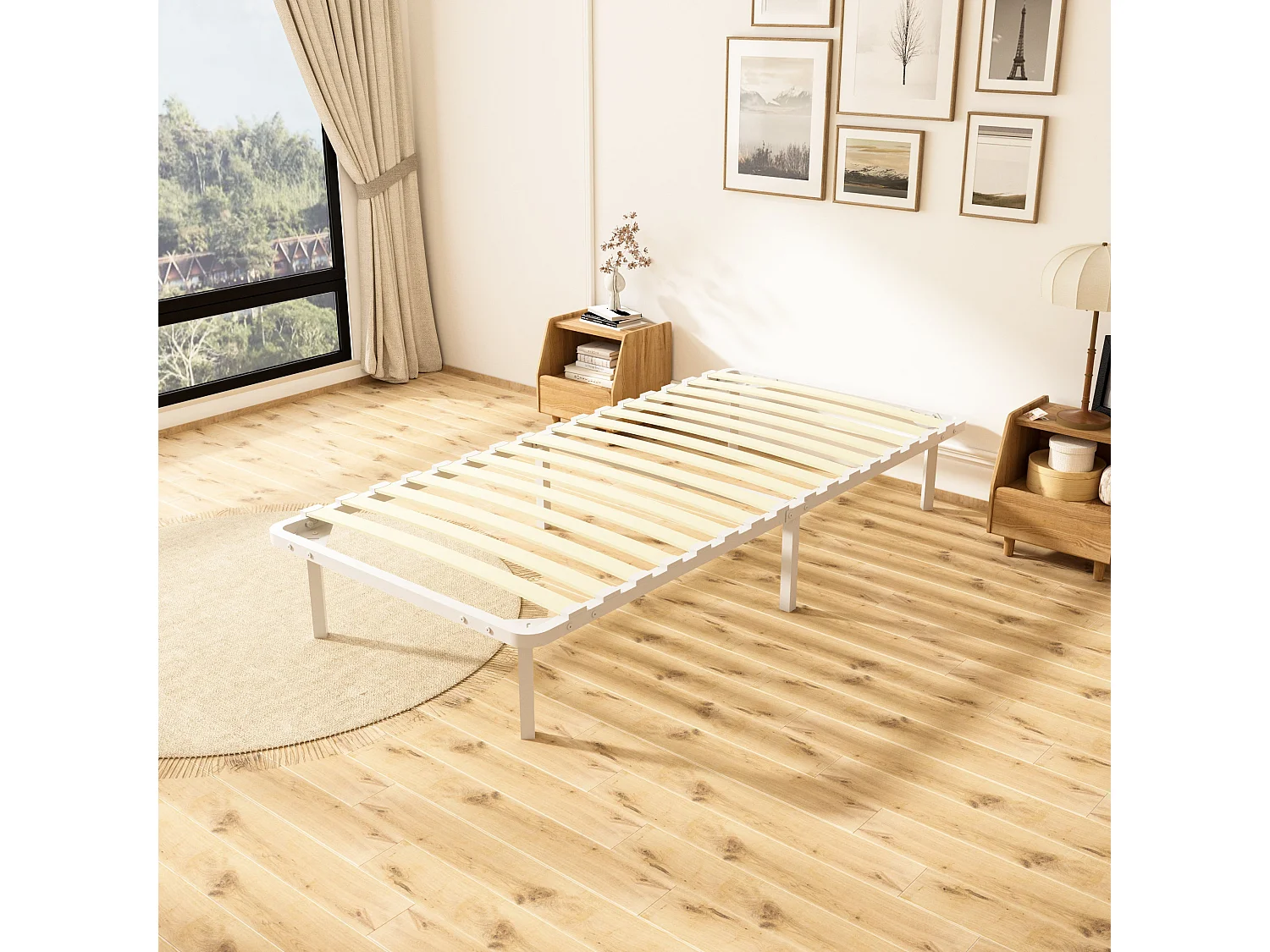 Cadre à lattes 90 x 190 cm - comprend 6 pieds