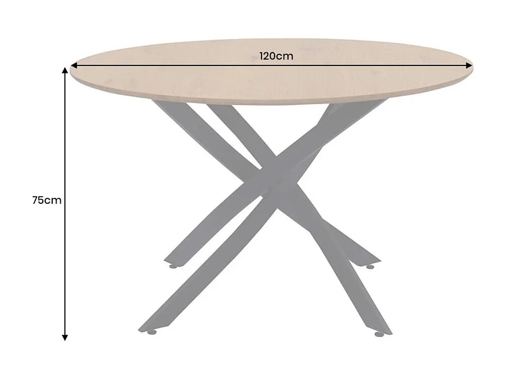 Table de salle à manger COURBAX ronde 120 cm – Table industrielle aspect chêne sauvage et métal