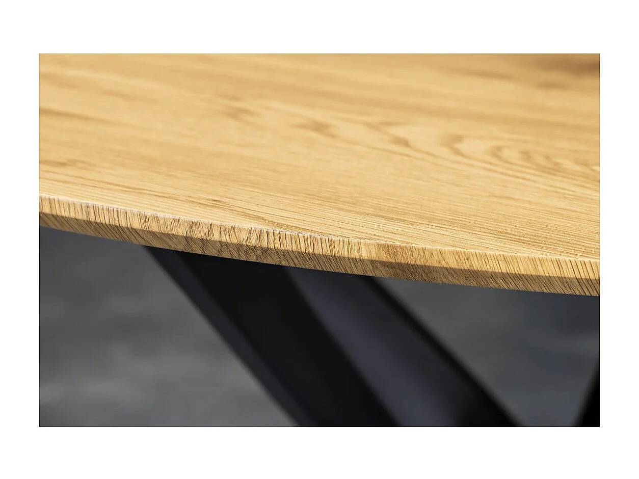 Table de salle à manger COURBAX ronde 120 cm – Table industrielle aspect chêne sauvage et métal