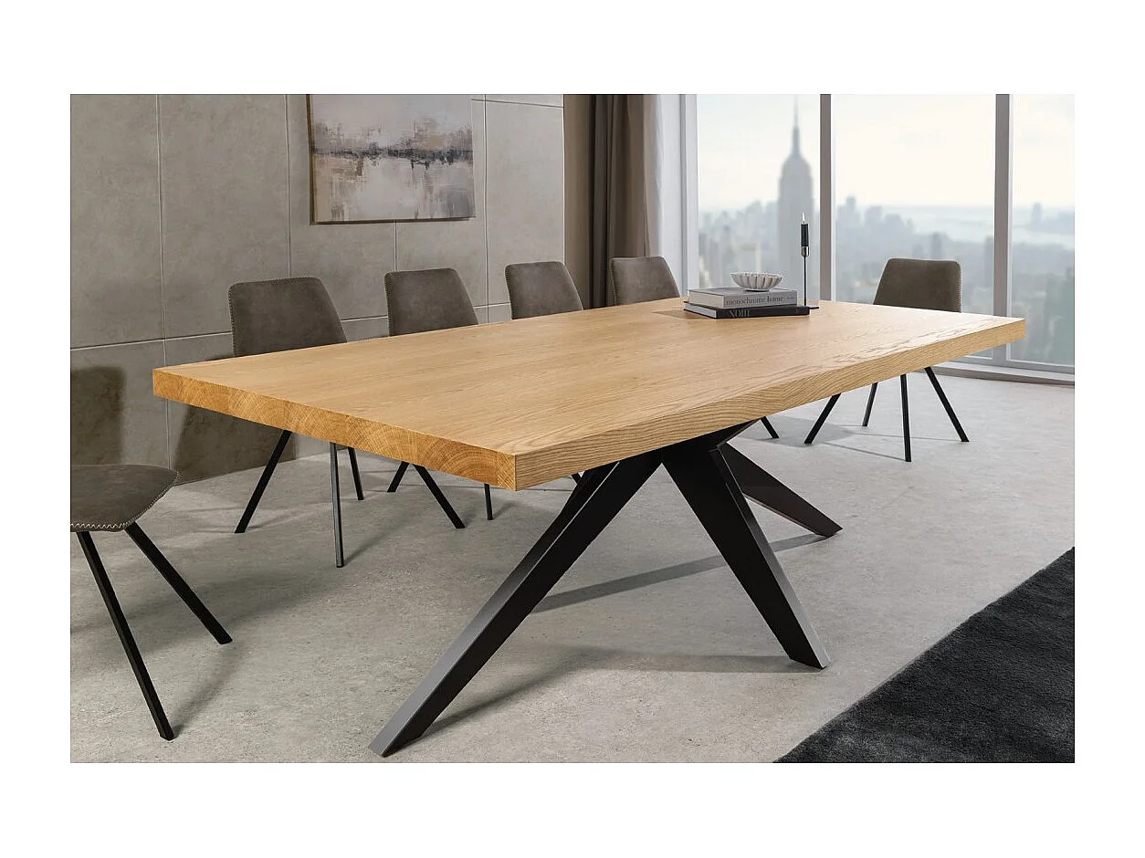 Table de salle à manger AZMA – Placage chêne et métal – 200 cm – Style moderne
