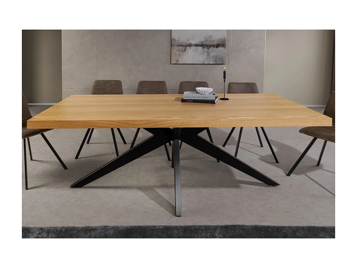 Table de salle à manger AZMA – Placage chêne et métal – 200 cm – Style moderne
