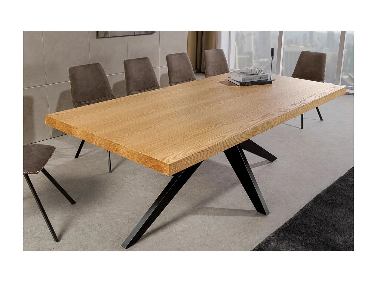 Table de salle à manger AZMA – Placage chêne et métal – 200 cm – Style moderne