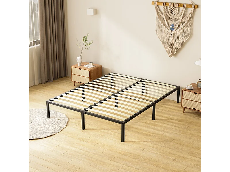 Sommier à lattes 140x190 | 2 rangées de 14 lattes | 9 pieds | Montage facile