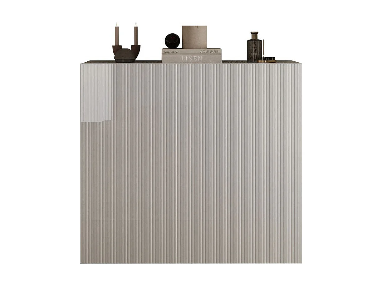 Buffet haut SCENA – L121 x H111 x P42 cm – 2 portes – Blanc laqué brillant