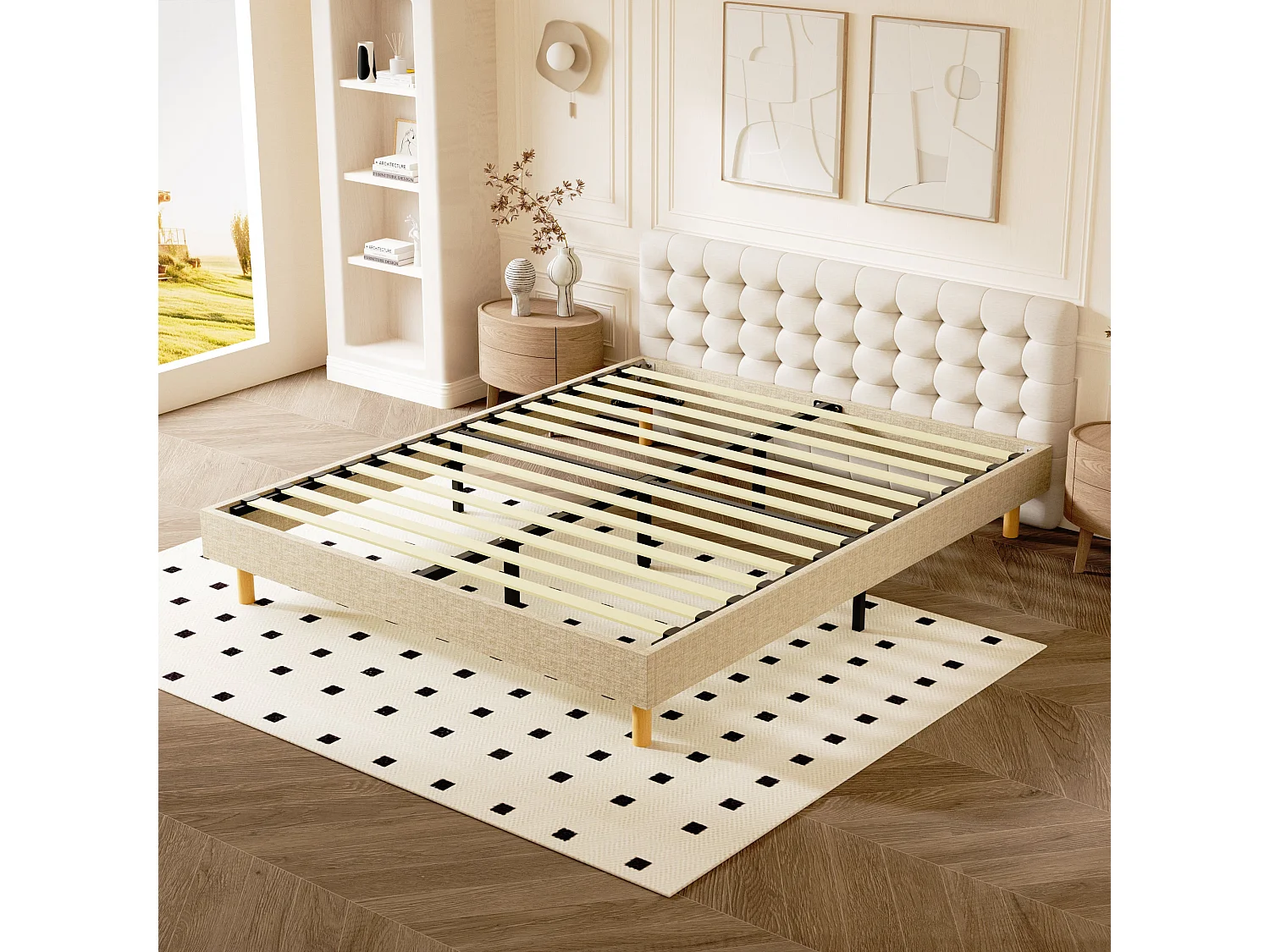 Sommier Tapissier 160x200cm , 14 lattes, Comfort, beige