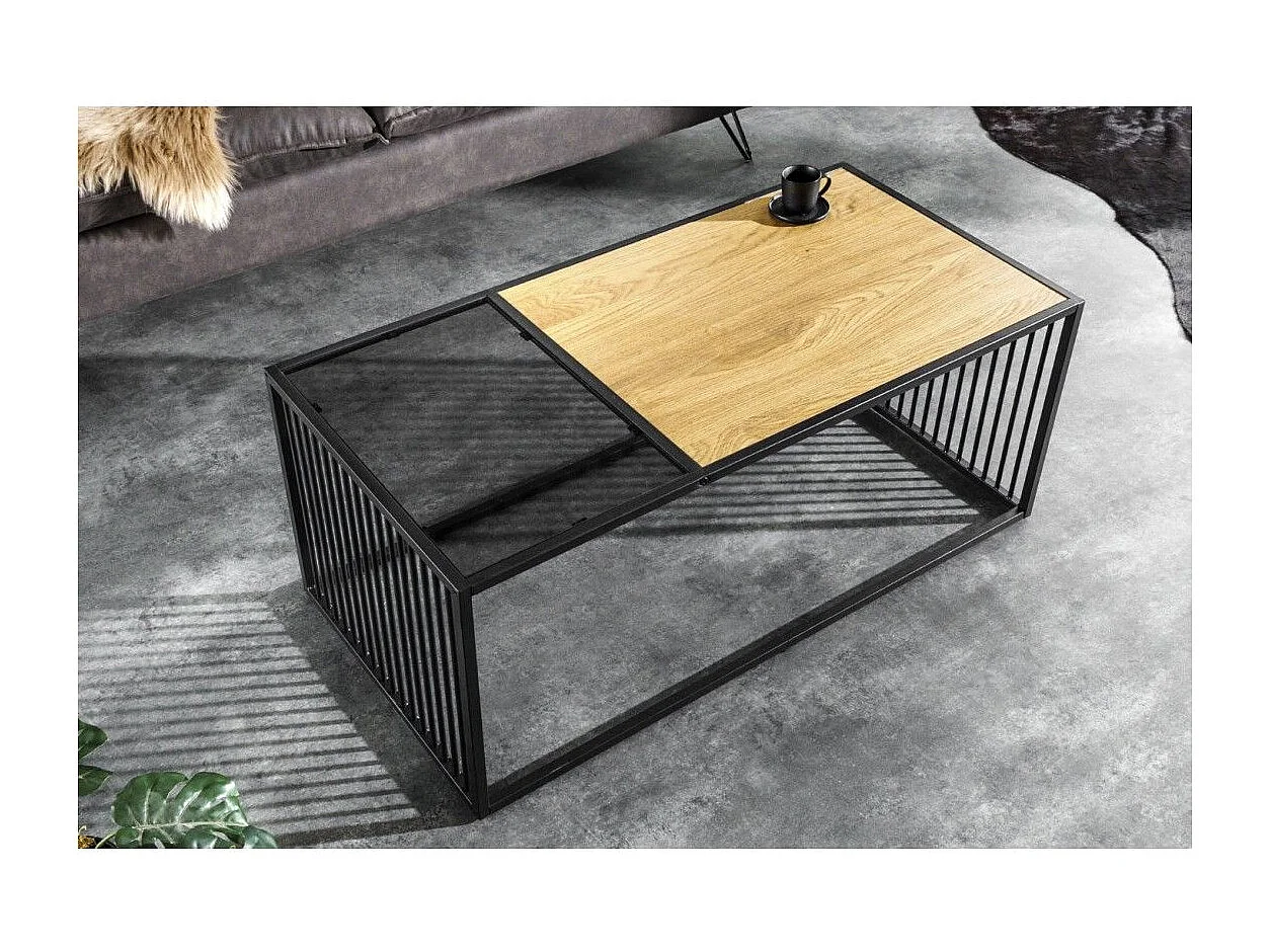 Beistelltisch ABITTA rechteckig 100 cm in hellem Eichenholz und Rauchglas – Modern mit gemischter Holz- und Glasplatte