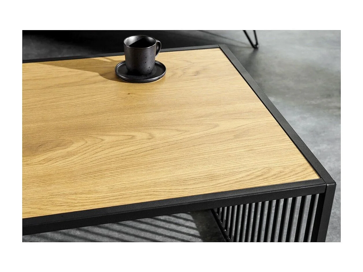 Beistelltisch ABITTA rechteckig 100 cm in hellem Eichenholz und Rauchglas – Modern mit gemischter Holz- und Glasplatte