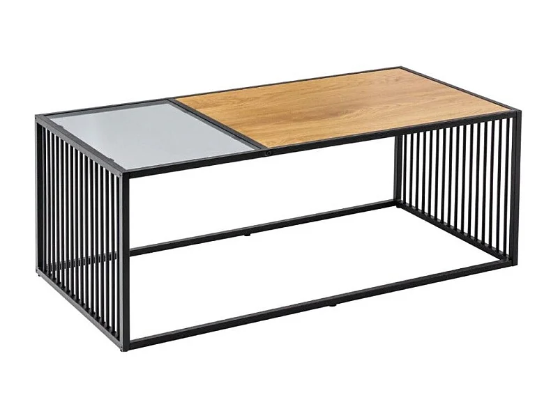 Beistelltisch ABITTA rechteckig 100 cm in hellem Eichenholz und Rauchglas – Modern mit gemischter Holz- und Glasplatte