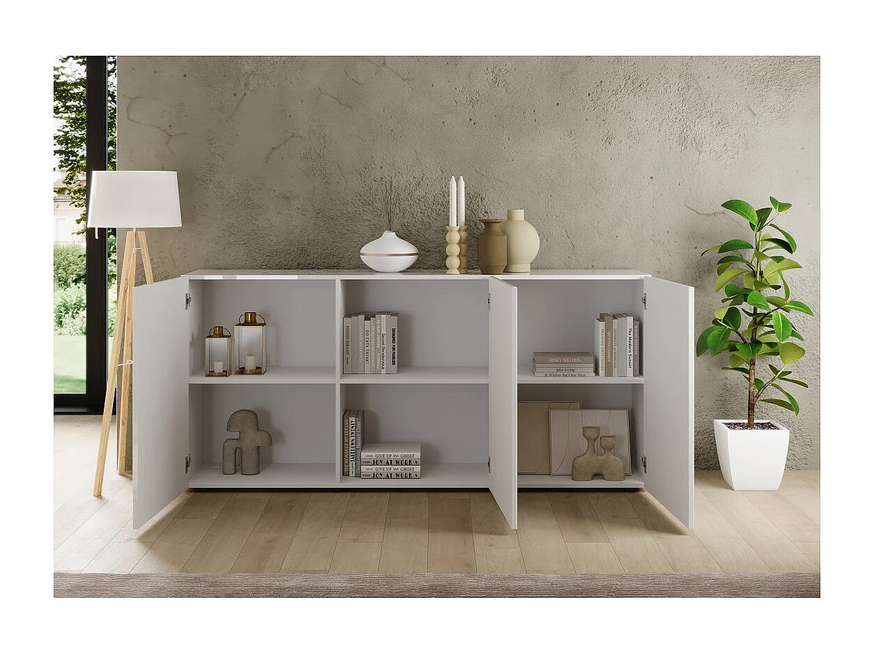 Buffet SCENA – L181 x H84 x D42 cm – 3 deuren – Glanzend wit gelakt