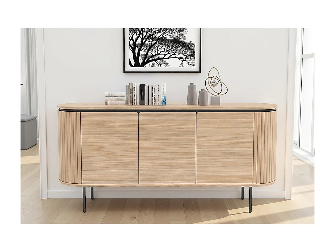 Buffet 160 cm 3 puertas roble claro y negro – Colección SÖREN