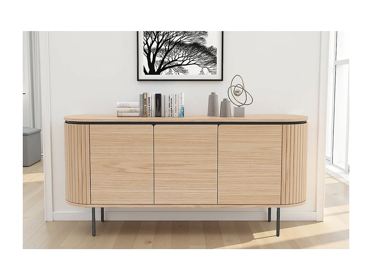 Buffet 160 cm 3 puertas roble claro y negro – Colección SÖREN