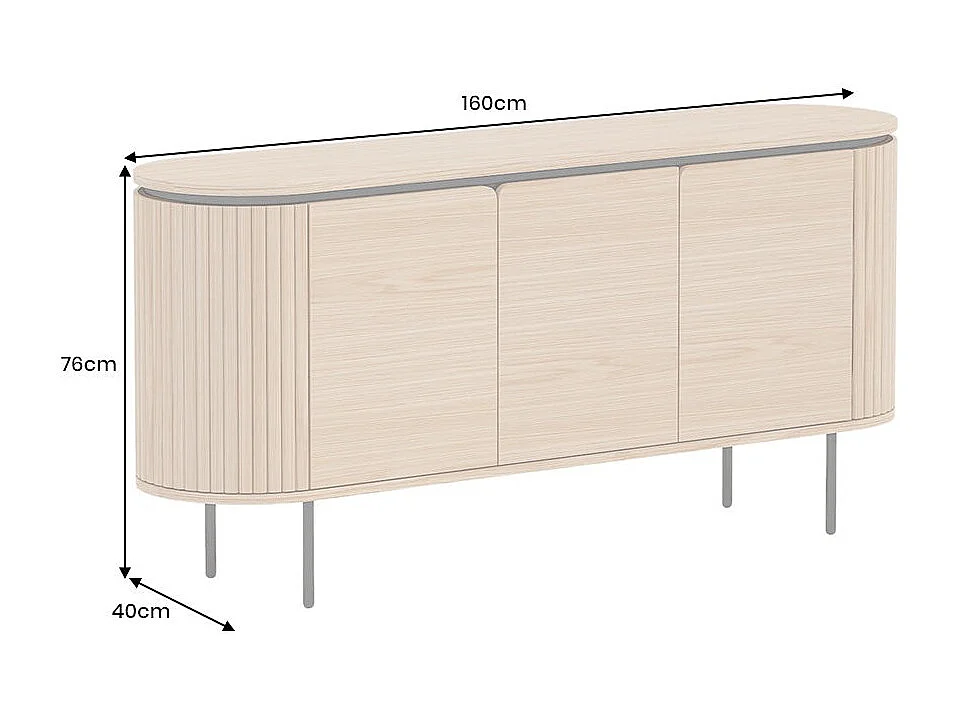 Buffet 160 cm 3 puertas roble claro y negro – Colección SÖREN