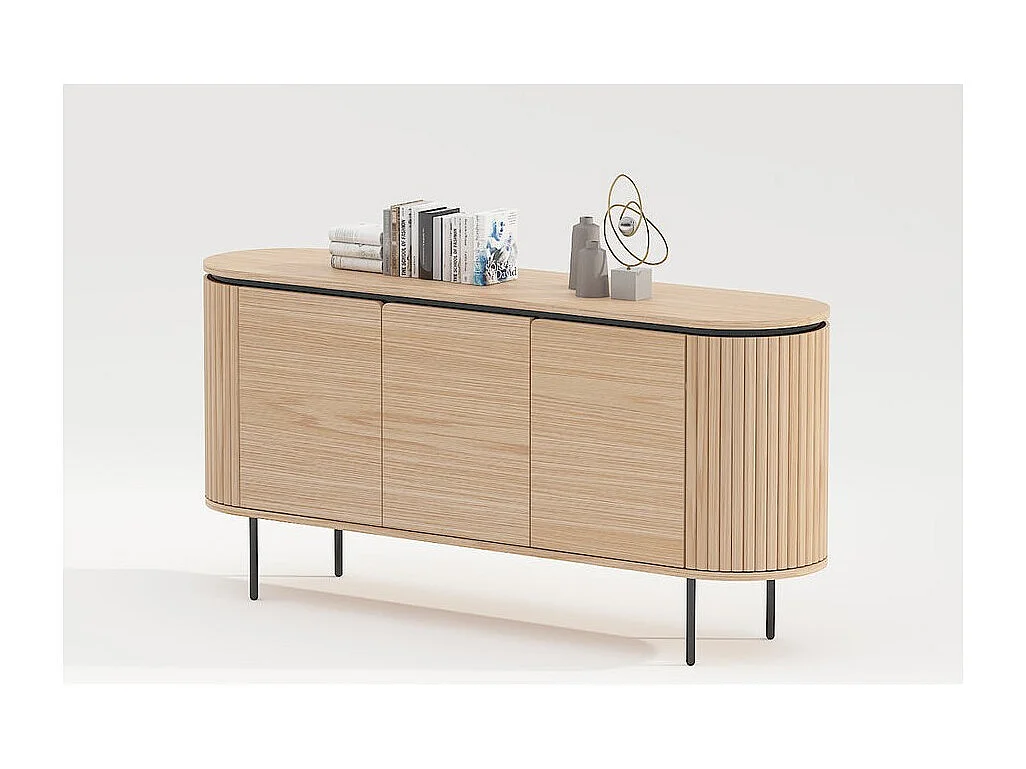 Buffet 160 cm 3 puertas roble claro y negro – Colección SÖREN