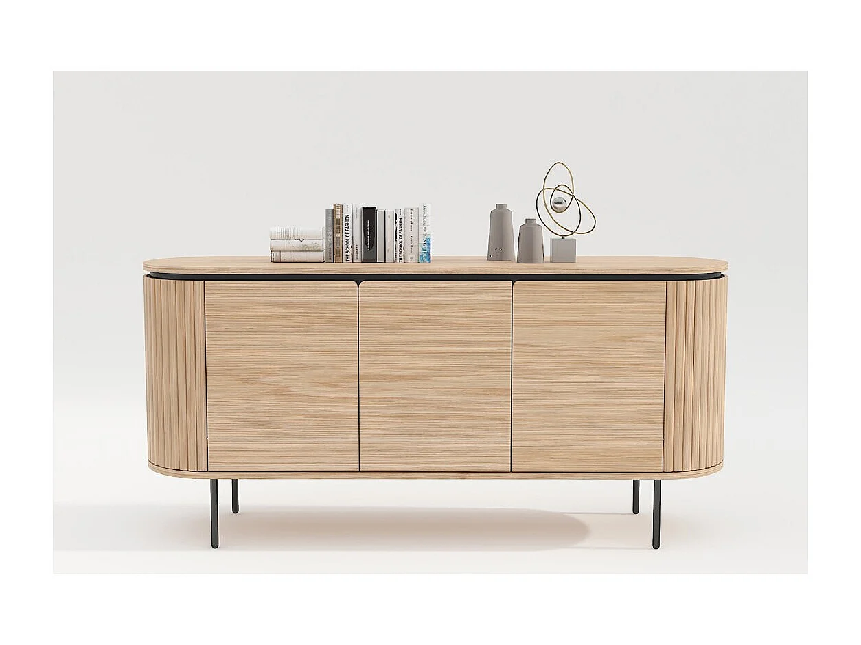 Buffet 160 cm 3 puertas roble claro y negro – Colección SÖREN