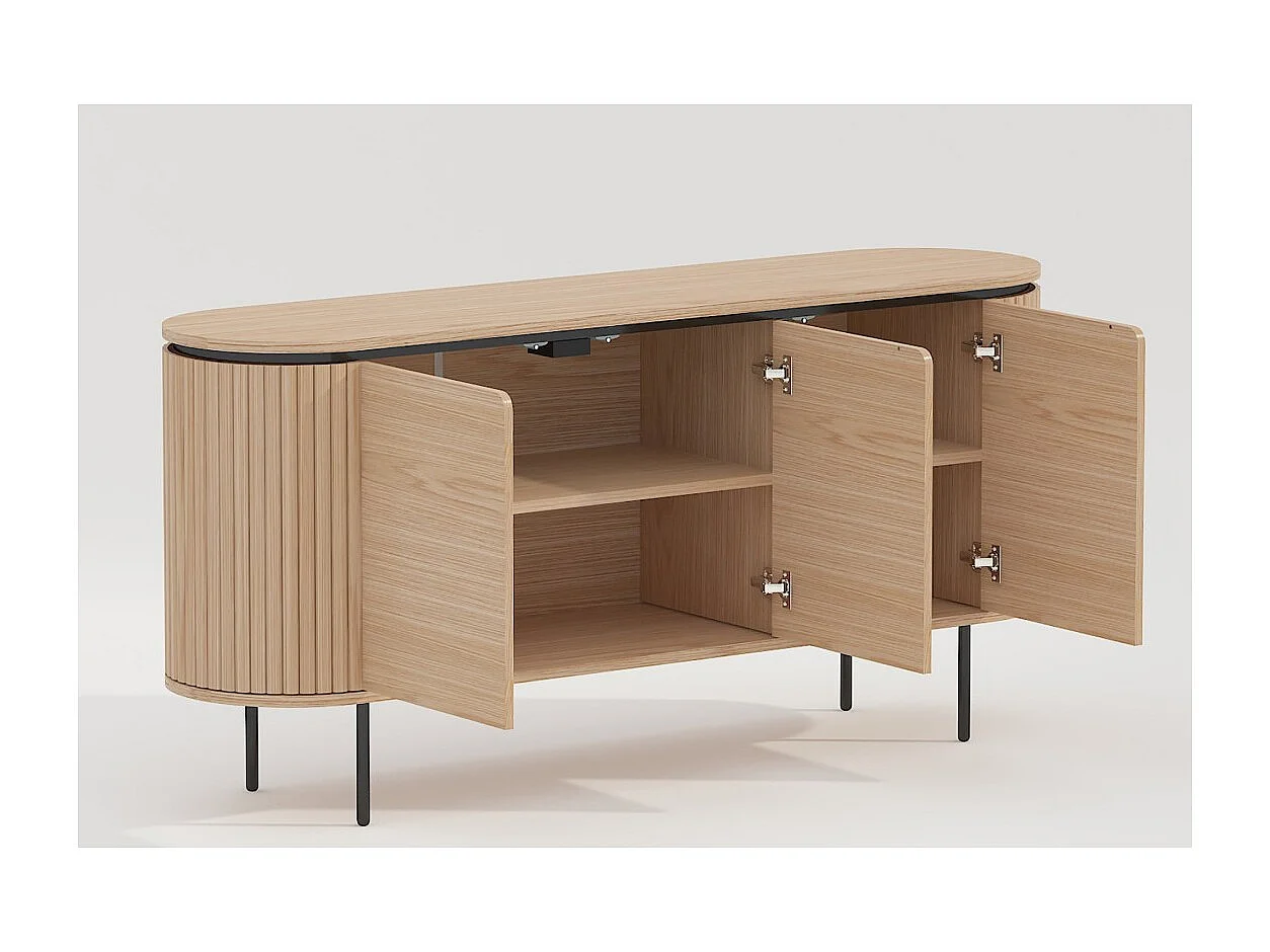 Buffet 160 cm 3 puertas roble claro y negro – Colección SÖREN