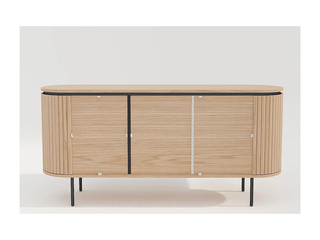 Buffet 160 cm 3 puertas roble claro y negro – Colección SÖREN